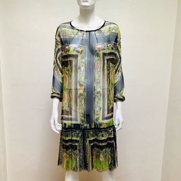 DRIES VON NOTEN PRINTED SILK DRESS MULTICOLOR 38 - Picture 1 of 10